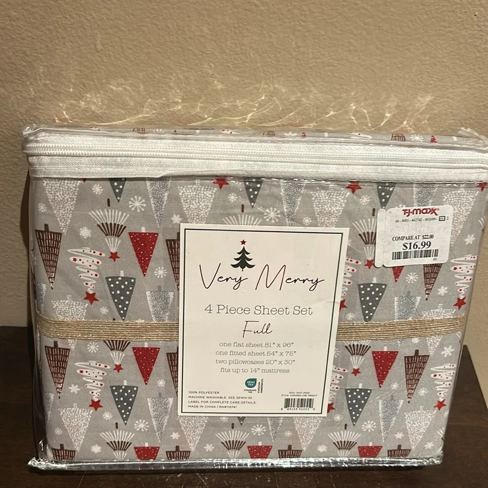 Very Merry Colorful Christmas Tree Holiday Full Sheet Set New Snowflakes